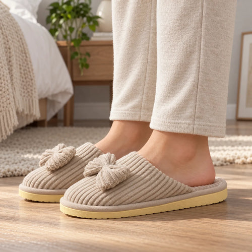 Cordula - Corduroy Bow Mule Slippers